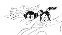 Size: 1024x576 | Tagged: safe, artist:lilminette, rainbow dash, g4, buttercup (powerpuff girls), crossover, monochrome, the powerpuff girls, vanellope von schweetz, wreck-it ralph