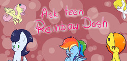 Size: 1024x497 | Tagged: safe, artist:lrusu, fluttershy, rainbow dash, soarin', spitfire, surprise, ask teen rainbow dash, g4, ask, banner, blushing, female, male, ship:soarindash, shipping, straight, tumblr