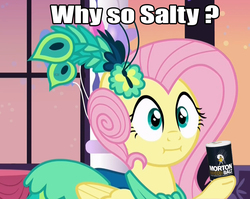 Size: 1275x1017 | Tagged: safe, edit, edited screencap, screencap, fluttershy, g4, make new friends but keep discord, :i, cropped, flutterface, image macro, meme, salt, we bought two cakes
