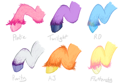 Size: 811x528 | Tagged: safe, artist:sandwichdelta, applejack, fluttershy, pinkie pie, rainbow dash, rarity, twilight sparkle, g4, cloven hooves, fluffy, hand, hooves, raised hoof, unshorn fetlocks