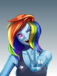 Size: 3072x4096 | Tagged: safe, artist:jay156, rainbow dash, equestria girls, g4, female, peace sign, solo, wink