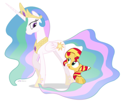 Size: 960x800 | Tagged: safe, artist:dm29, princess celestia, sunset shimmer, alicorn, pony, unicorn, g4, cute, cutelestia, duo, filly, filly sunset shimmer, julian yeo is trying to murder us, looking up, momlestia, open mouth, raised hoof, shimmerbetes, simple background, smiling, transparent background, walking, younger
