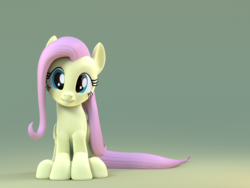 Size: 1600x1200 | Tagged: safe, artist:3d thread, artist:borickrut, artist:creatorofpony, fluttershy, pegasus, pony, g4, 3d, 3d model, blender, cute, female, grin, head tilt, looking at you, shyabetes, sitting, smiling, solo, squee, wallpaper