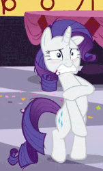 Size: 301x499 | Tagged: safe, screencap, rarity, pony, g4, make new friends but keep discord, animated, assisted exposure, bipedal, blushing, clothing theft, covering, cropped, desperation, embarrassed, female, humiliation, implied nudity, loop, naked rarity, we don't normally wear clothes