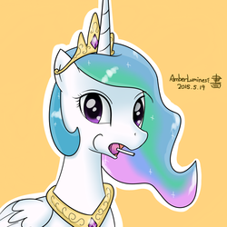 Size: 1200x1200 | Tagged: safe, artist:vanillafox2035, princess celestia, g4, female, lollipop, solo