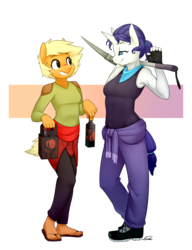 Size: 1152x1500 | Tagged: safe, artist:siden, applejack, rarity, oc, oc:ivory, oc:sparkling cider, anthro, plantigrade anthro, ultimare universe, g4, alternate universe, armpits, feet, female, lesbian, sandals, ship:rarijack, shipping, toes