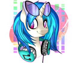 Size: 1024x853 | Tagged: safe, artist:sofilut, dj pon-3, vinyl scratch, pony, unicorn, g4, glasses, headphones, horn, portrait, profile, smiling, solo, vinyl's glasses