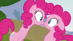 Size: 1280x720 | Tagged: safe, screencap, pinkie pie, earth pony, pony, g4, too many pinkie pies, clone, duality, pinkie clone, scrunchy face