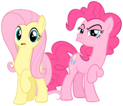 Size: 1024x888 | Tagged: safe, artist:sollace, fluttershy, pinkie pie, pony, g4, breaking the fourth wall, looking at you, show accurate, simple background, transparent background, when she doesn't smile