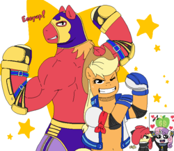 Size: 623x543 | Tagged: safe, artist:redhotkick, apple bloom, applejack, big macintosh, sweetie belle, earth pony, pony, semi-anthro, g4, aj styles, applegloom, great macintosh, lucha libre, luchador, luchador mask, male, meanie belle, muscles, pose, ship:sweetiemac, shipping, stallion, straight, wrestling