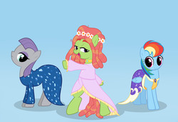 Size: 3800x2600 | Tagged: safe, artist:zigrock, maud pie, rainbow dash, tree hugger, g4, make new friends but keep discord, my little pony: friendship is magic, clothes, dress, gala dress, high res, simple background