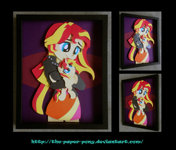 Size: 1325x1132 | Tagged: safe, artist:the-paper-pony, sunset shimmer, human, pony, unicorn, equestria girls, g4, craft, duality, female, filly, filly sunset shimmer, human ponidox, self ponidox, shadowbox, solo, square crossover