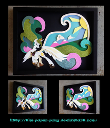 Size: 1061x1240 | Tagged: safe, artist:the-paper-pony, princess celestia, g4, craft, eyes closed, female, shadowbox, solo, sun