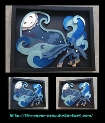 Size: 1061x1240 | Tagged: safe, artist:the-paper-pony, princess luna, g4, craft, eyes closed, female, moon, shadowbox, solo