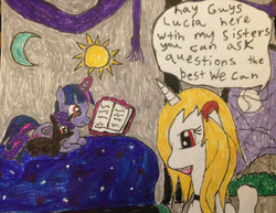 Size: 662x512 | Tagged: safe, artist:ask-luciavampire, twilight sparkle, oc, oc:nyx, alicorn, pony, vampire, vampony, tumblr:ask-luciavampire, g4, ask, traditional art, tumblr, twilight sparkle (alicorn)