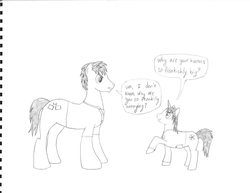 Size: 6067x4681 | Tagged: safe, artist:hoodedandcloaked, earth pony, pony, unicorn, absurd resolution, duo, duo male and female, female, male, monochrome, ponified, traditional art, vanellope von schweetz, wreck-it ralph, wreck-it ralph (character)