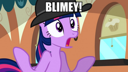 Size: 890x500 | Tagged: safe, edit, edited screencap, screencap, twilight sparkle, g4, mmmystery on the friendship express, britpie insults, image macro, meme