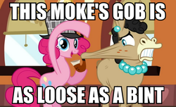 Size: 821x500 | Tagged: safe, screencap, mulia mild, pinkie pie, g4, britpie insults, image macro, meme