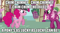 Size: 893x500 | Tagged: safe, screencap, cheerilee, pinkie pie, g4, britpie insults, chim chim cher-ee, image macro, mary poppins, meme, pun, song reference