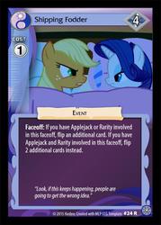 Size: 375x523 | Tagged: safe, applejack, rarity, g4, look before you sleep, my little pony: friendship is magic, ccg, fake, female, lesbian, ship:rarijack, shipping