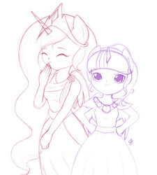 Size: 900x1000 | Tagged: safe, artist:jdan-s, princess celestia, twilight sparkle, human, g4, make new friends but keep discord, my little pony: friendship is magic, duo, humanized, scene interpretation, sketch, twilight sparkle (alicorn), wip