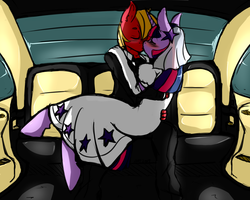 Size: 1280x1024 | Tagged: safe, artist:avante92, big macintosh, twilight sparkle, earth pony, unicorn, anthro, unguligrade anthro, g4, blushing, car, carrying, clothes, dress, duo, evening gloves, exploitable meme, eyes closed, female, kiss on the lips, kissing, male, mare, ship:twimac, shipping, sitting, stallion, straight, unicorn twilight, wedding, wedding dress