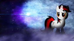 Size: 2560x1440 | Tagged: safe, artist:sgtwaflez, artist:skrollz, oc, oc only, oc:blackjack, pony, unicorn, fallout equestria, fallout equestria: project horizons, fanfic, fanfic art, female, glowing horn, horn, magic, mare, small horn, solo, wallpaper