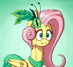 Size: 700x635 | Tagged: safe, artist:deusexequus, fluttershy, g4, make new friends but keep discord, :i, clothes, dress, female, gala dress, long neck, solo, we bought two cakes