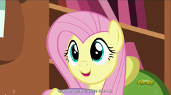 Size: 1281x713 | Tagged: safe, screencap, fluttershy, pegasus, pony, g4, make new friends but keep discord, cute, female, greece, greek, mare, meme, open mouth, shyabetes, smiling, youtube caption