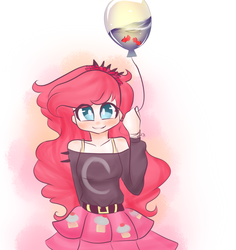 Size: 1700x1800 | Tagged: safe, artist:manjarcito, pinkie pie, fish, human, g4, balloon, female, humanized, solo, water balloon