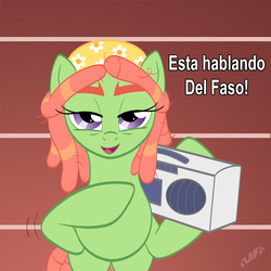 Size: 1500x1500 | Tagged: safe, artist:miniferu, tree hugger, g4, make new friends but keep discord, argentina, faso, marijuana, meme, peter capusotto y sus videos, solo, spanish, translated in the comments