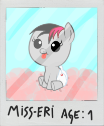 Size: 527x637 | Tagged: safe, artist:lazerblues, oc, oc only, oc:miss eri, baby, black and red mane, diaper, foal, photo, solo, two toned mane, younger