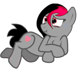Size: 600x530 | Tagged: safe, artist:lazerblues, oc, oc only, oc:miss eri, black and red mane, draw me like one of your french girls, emo, scar, scrunchy face, solo, sweat, two toned mane