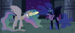 Size: 14500x6500 | Tagged: safe, artist:90sigma, nightmare moon, princess celestia, twilight sparkle, g4, absurd resolution, show accurate, vector