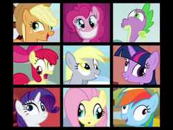 Size: 480x360 | Tagged: safe, applejack, derpy hooves, fluttershy, pinkie pie, rainbow dash, rarity, spike, twilight sparkle, pegasus, pony, g4, derp, faic, female, mane seven, mane six, mare, solo