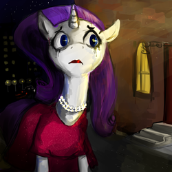 Size: 2500x2500 | Tagged: safe, artist:poniebones, rarity, pony, g4, clothes, dress, female, high res, necklace, running makeup, solo