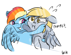 Size: 450x350 | Tagged: safe, artist:walthooves, derpy hooves, rainbow dash, pegasus, pony, g4, female, hug, mare, nope