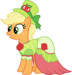 Size: 5776x6000 | Tagged: safe, artist:magister39, applejack, g4, make new friends but keep discord, absurd resolution, clothes, dress, female, gala dress, grand galloping gala, grin, hat, simple background, smiling, solo, top hat, transparent background, vector