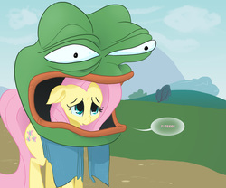 Size: 1650x1374 | Tagged: artist needed, safe, fluttershy, g4, pepe the frog, reeee