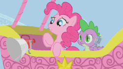 Size: 440x248 | Tagged: safe, edit, screencap, fluttershy, pinkie pie, rainbow dash, spike, fall weather friends, g4, the super speedy cider squeezy 6000, animated, faceplant, megaphone, microphone