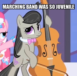 Size: 606x602 | Tagged: safe, edit, edited screencap, screencap, octavia melody, pinkie pie, earth pony, pony, g4, the best night ever, female, grand galloping gala, image macro, mare, meme, text
