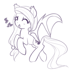 Size: 1280x1280 | Tagged: safe, artist:pegacornss, oc, oc only, oc:sweet hum, bat pony, pony, cute, eyes closed, monochrome, music notes, ocbetes, singing, sketch, solo