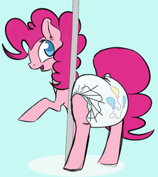 Size: 500x560 | Tagged: safe, artist:ratiodaze edits, edit, pinkie pie, g4, cutie mark diapers, diaper, diaper edit, female, non-baby in diaper, pole, pole dancing, poofy diaper, simple background, solo