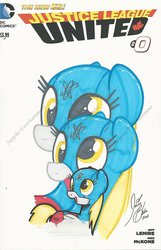 Size: 1024x1594 | Tagged: safe, artist:ponygoddess, derpy hooves, pegasus, pony, g4, clothes, costume, female, mare, ray palmer, shrinking, solo, the atom, traditional art