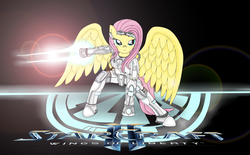 Size: 4200x2606 | Tagged: safe, artist:avchonline, fluttershy, pegasus, semi-anthro, g4, badass, crossover, energy sword, female, flutterbadass, halo (series), solo, starcraft 2, video game, weapon