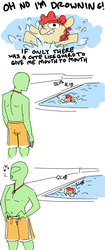Size: 803x1920 | Tagged: safe, artist:nobody, twist, oc, oc:anon, human, pony, g4, clothes, dialogue, drowning, lifeguard, shorts, sketch, swimming pool, whistle, whistle necklace, whistling
