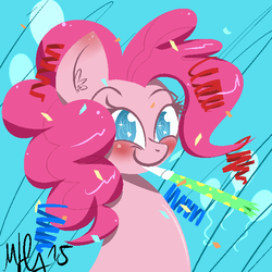 Size: 600x600 | Tagged: safe, artist:morroderthefreakyguy, pinkie pie, g4, blushing, bust, cute, ear fluff, happy, looking at you, smiling, solo