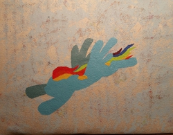 Size: 2532x1975 | Tagged: safe, artist:liracrown, rainbow dash, g4, acrylic painting, female, flying, painting, simple background, solo, traditional art