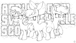 Size: 1920x1080 | Tagged: safe, artist:mrpotat0wned, apple bloom, scootaloo, sweetie belle, g4, angry, cutie mark crusaders, monochrome