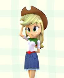 Size: 1581x1920 | Tagged: safe, artist:3d thread, artist:creatorofpony, applejack, equestria girls, g4, 3d, 3d model, blender, clothes, cowboy hat, cowgirl, denim, denim skirt, female, hat, shirt, skirt, solo, stetson